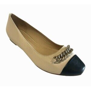 Elizabeth and James Gwen Womens 6.5B Leather Black Beige Chain Ballet Flat